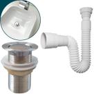 Kit Valvula Click e Sifao Sanfonado Universal Extensivel e Banheiro Ralo De Pia Inox 1 1/4 Tampa Pequena Tubo Flexivel Ajustável Escoamento Lavatorio