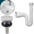 Kit Valvula Click e Sifao Sanfonado Universal Extensivel e Banheiro Ralo De Pia Inox 7/8 Lavatorio e Tubo Flexivel Ajustável Escoamento Cuba Lavabo