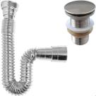 Kit Valvula Click Sifao Sanfonado Cromado Universal Flexível Banheiro Ralo De Pia Inox 1 1/4 Lavatorio Tubo Flexivel Ajustável Escoamento Cuba Lavabo