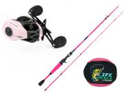 Kit Vara Topaz Pink 1,68m 6-12lbs 2 Partes + Carretilha Albatroz Fishing M21 Pro Pink