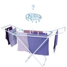Kit Varal Chão Com Abas 144cm Aço Roupas Dobrável + Mini Varal Redondo Prendedor - Mor