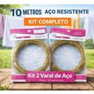 Kit Varal de Aço 10m Aço Cromado Resistente Ideal para Casa e Lavanderia Kit Varal de Aço 10m Aço Cromado Resistente Ideal para Casa e Lavanderia