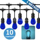 Kit Varal de Luzes Iluminado Com 10 Lâmpadas LED S14 Retrô Econômica 1W 110v 5 Metros Azul KIT026
