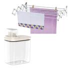 Kit Varal Parede Sanfonado 80cm e Dispenser Amaciante Sabão