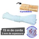 Kit Varal Teto Externo + prendedor de Madeira Resistente