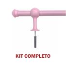 Kit Varão de Madeira Para Cortina Simples 2,00 Metros 19mm com Ponteira e Suporte cor:Varão Completo Rosa Bebê