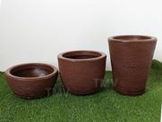 Kit Vaso Cone P+bacia N1+vaso N1 Decorativo Jardim Polie-marrom