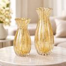 Kit Vaso De Vidro Incolor Dourado 15cm e 17cm