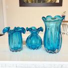 Kit Vaso de Vidro Murano Azul Aquamarine (3 Peças) Kit Vaso de Vidro Murano Azul Aquamarine (3 Peças)