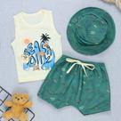 Kit Verão Bebê Regata Estampada, Bermuda e Chapéu Bucket Kit Verão Bebê Regata Estampada, Bermuda e Chapéu Bucket
