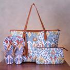 Kit Verão Feminino Completo Bolsa Praia + Chinelo + Necessaire Estilo Tropical