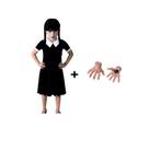 Kit Vestido Fantasia Wandinha Addams + Mãozinha Tic Tac Vestido Fantasia de menina halloween