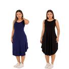 Kit Vestido Soltinho Regata Com Bolso Midi Feminino Básico