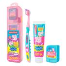 Kit Viagem Infantil Porta Escova Dental com Pasta e Fio Peppa Pig DC Estojo Dentalclean