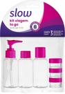Kit Viagem To Go Lanossi Linha Slow Rosa com 6 Frascos Reutilizáveis para Higiene e Cosméticos