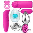 Kit Vibrador Ponto G + Egg Masturbador + Anel Peniano + Plug Anal +Bullet Massageador