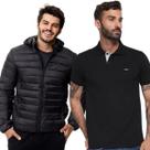 Kit Vih Triny Jaqueta Preta Puffer e Camisa Polo Masculina