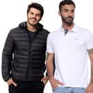 Kit Vih triny Jaqueta Puffer e Camisa Polo Branca Masculina