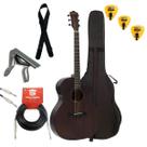 Kit Violão Eletroacústico Tagima Dallas Mahogany GRAN RESERVA Com Capa + Correia Cabo P10/P10 Capotraste Cor:Dark Mahoga