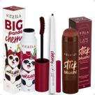 Kit Vizzela: Lapiseira Cherry, Blush Stick Red, Máscara de Cílios No Panda Big Bordô