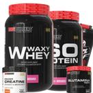 KIT Waxy Whey 2kg + Iso Protein 2kg+ Power Creatina 100g + Glutamina 100% 300g + Coqueteleira - Bodybuilders