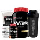 KIT - Waxy Whey 900g + Waxy Maize 800g + Power Creatina 100g + BCAA 100g + Coqueteleira - Bodybuilders