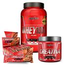 Kit Whey 100% Morango + Crisps Bar + Creatina 300g