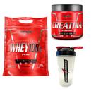 Kit Whey 100% Pouch 900g Creatina 300g Coqueteleira 600ml