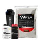 Kit Whey Protein 500g + Power Creatina 100g + Power Glutamina 100g + Coqueteleira 600ml- Kit de Suplementos em Pó para Ganho de Massa Muscular e Força