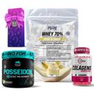 Kit Whey Protein Creme de Banana + Colágeno 120 Cápsulas Vitamax + Pré Treino Posseidon
