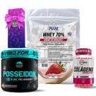 Kit Whey Protein Creme de Morango + Colágeno 120 Cápsulas Vitamax + Pré Treino Posseidon