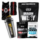 Kit Whey Protein Dragon Whey + Creatina Black + Bcaa 3000 + Regata + Coqueteleira