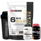 KIT Whey Protein Isolado Six Gold 2 Kg + Power Creatina 100g + BCAA 100g + Coqueteleira - BodyBuilders