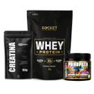 Kit Whey Protein Rocket e Creatina Pura e Pré Treino Psikopata Ganho De Massa
