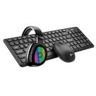 Kit Wireless Teclado Mouse 1200DPI Headset RGB sem Fio Preto