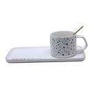 Kit Xícara Com Travessa De Porcelana Granulite Branca Home e Colher Dourada 150ml