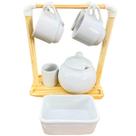 kit xicaras café 8 pçs porcelana branca e suporte