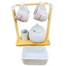 kit xicaras café 8 pçs porcelana poá vermelho c/ suporte