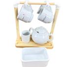 kit xicaras café 8 peças porcelana poá preto c/ suporte
