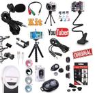 Kit Youtuber 10x1 Microfone de Lapela + 2 Tripés Celular + Flash + Suporte Articulado + Kit Lentes + Extensão 3 Metros