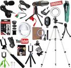 Kit Youtuber 15x1 Profissional Completo Tripé 1,80m Lapela + Microfone Mesa Condensador Celular + Iluminador Luz Flash