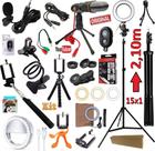 Kit Youtuber 15x1 Profissional Completo Tripé 2,10m Câmera Celular Lapela + Microfone Mesa Iluminador Luz Led Ring Light
