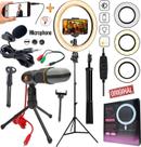 Kit Youtuber Lapela Microfone Condensador de Mesa Celular Tripé Profissional Luz Iluminador Ring Light Anel Portátil Led