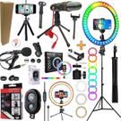 Kit Youtuber Microfone Condensador Profissional + Lapela Tripé Universal Iluminador Ring Light Rgb Colorido Anel Celular