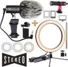 Kit Youtuber Microfone Direcional Cardióide Shotgun Celular Câmera Dslr Gravar Vídeo Ring Light Iluminador Mini Tripé