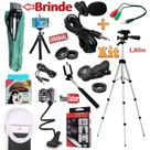 Kit Youtuber Microfone Lapela Tripé 1,80m Câmera Celular Smarphone Universal + Luz Flash Ring Light Bastão Selfie