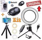 Kit Youtuber Tripé Flexível Câmera Celular Smartphone Universal + Iluminador Anel Led Ring Light Flash + Bluetooth