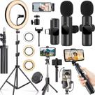 Kit Youtuber Tripé Gravação de Vídeo Luz Anel Led Ring Light + Microfone Sem Fio Para Android Filmagem No Celular Selfie