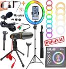 Kit Youtuber Tripé Ring Light Led Rgb Colorido Iluminador Led Microfone Condensador Profissional Gravação Vídeo Celular