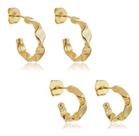 Kit Yumi - Kit Dois Brincos Argola Amassada Banhado em Ouro 18k Kit Yumi - Kit Dois Brincos Argola Amassada Banhado em Ouro 18k